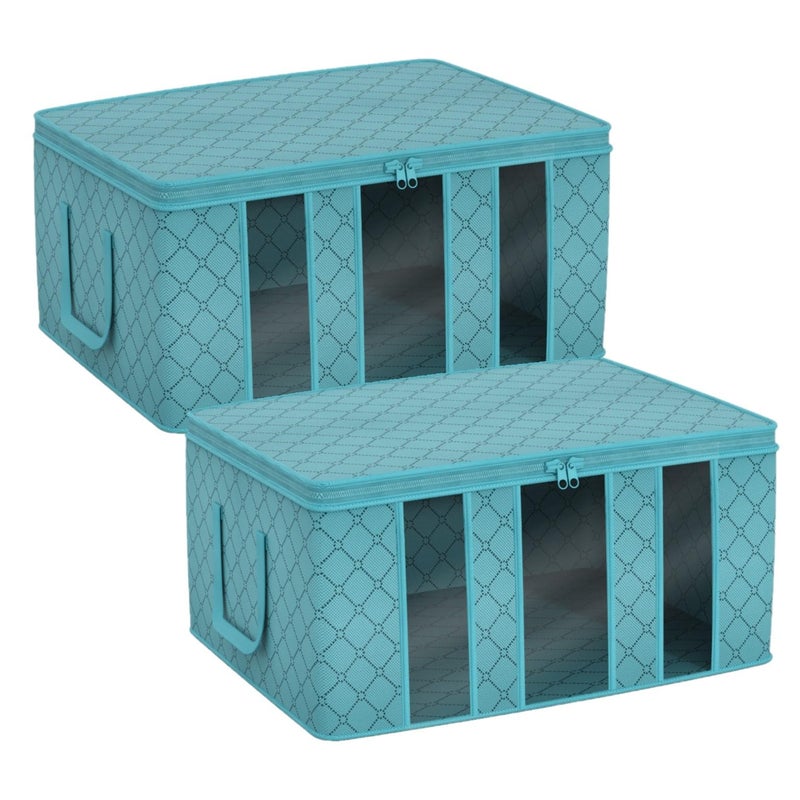 Sorbus Foldable Storage Bag Organizers, 3 Sections, Great for Clothes, Blankets, Closets, Bedrooms, and More, 2-Pack (Aqua) - Image 1